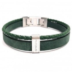 Bracelet acier et cuir vert...