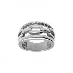 Bague acier  3 rangs maille...