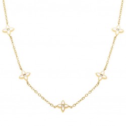 Collier acier doré 5 fleurs...
